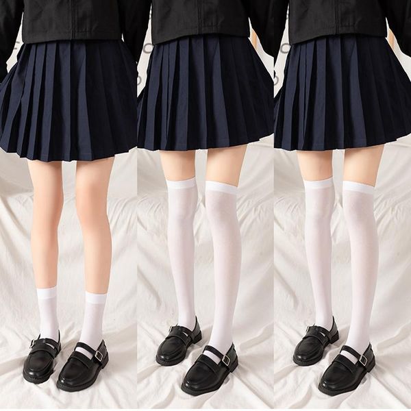 

32cm 42cm 52cm velvet knee high socks cosplay student stockings for girls lovely solid color dance long pantyhose & hosiery, Black;white