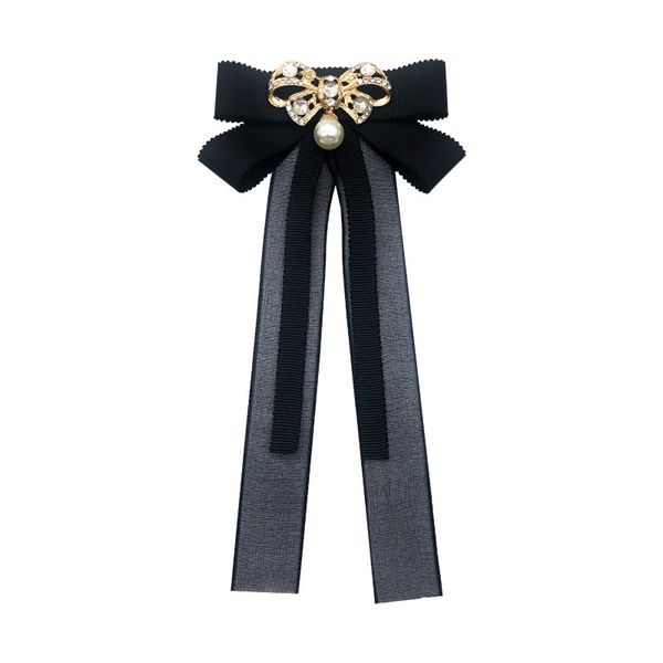 

handmad fabric pearl bow brooch crystal bowknot lapel pin shirt tie cravat collar decoration jewelry for women accessories, Gray