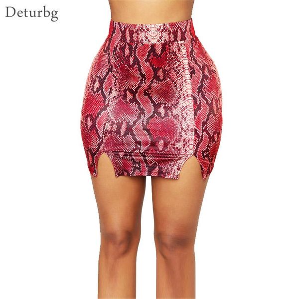 

skirts women's snake print mini skirt female fashion high waist zipped splits bandage club saias autumn winter sk253, Black