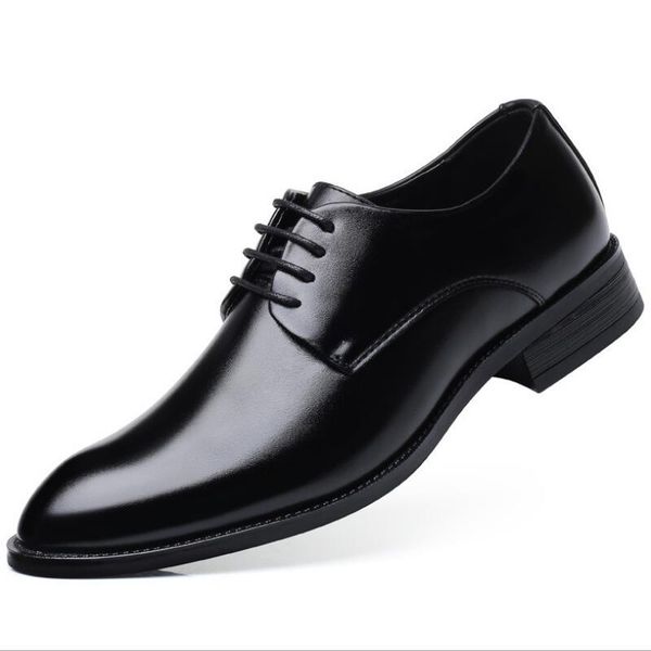 

dress shoes men's breathable leather formal wear business pointed toe lace-up wedding large size, Black