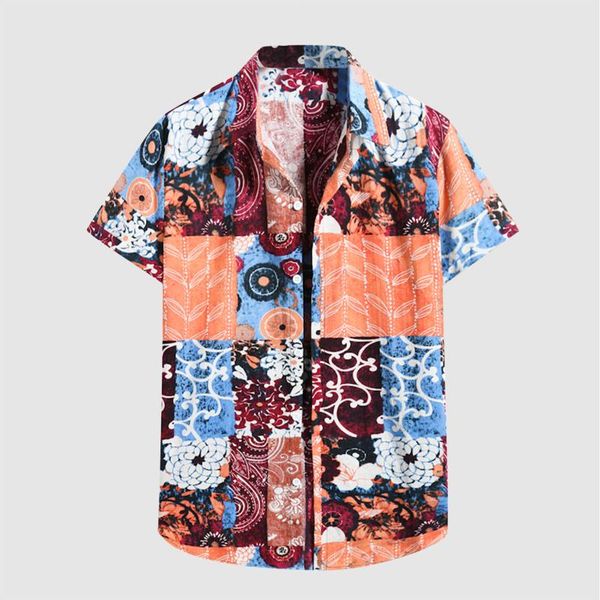 

men's casual shirts men shirt ethnic printed splice summer retro hawaiian hombre streetwear short sleeves loose button cotton blouse ca, White;black