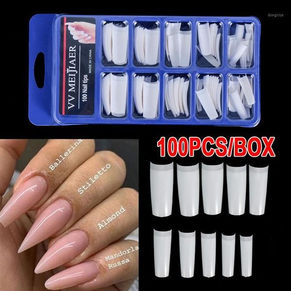 

100pcs/box false nail tips fake nails art french stiletto acrylic manicure diy tools full style clear/white/natural 3colors1, Red;gold