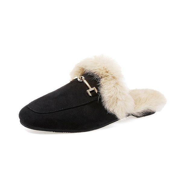 

slippers 2021 women's slide on slip mule loafer flats shoes slides fashion woman mules flip flops, Black
