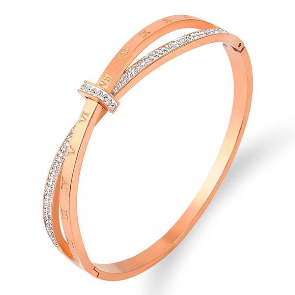 

bangle summer roman numeral bracelet for women stainless steel jewelry white rhinestone knot bracelets crystals rose gold, Black