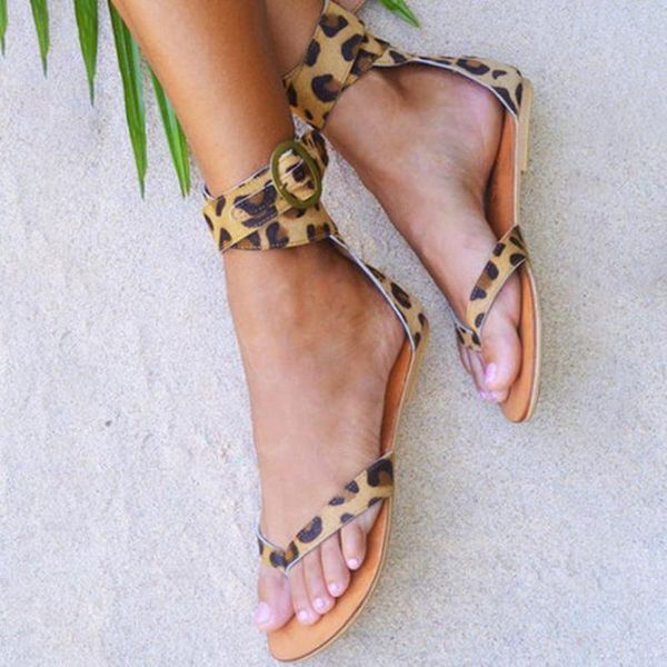 

leopard pattern women sandals summer outdoor beach lady flat shoes plus size 43 flip flops gladiator thong woman, Black