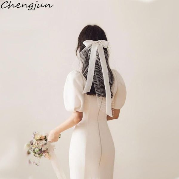 

bridal veils chengjun unique wedding hair accessories bowknot ribbon short, Black