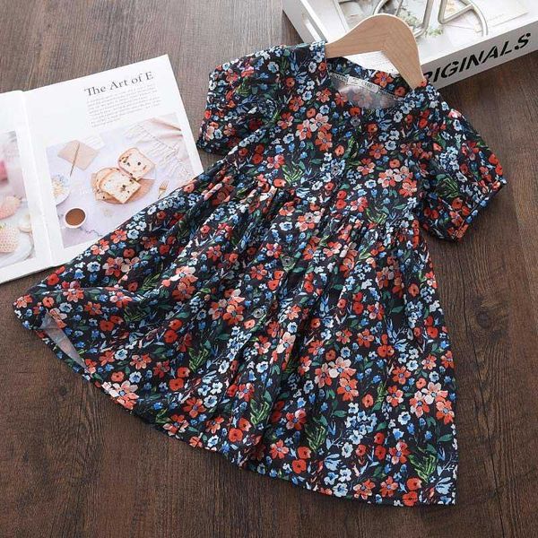 

baby girl dresses fashion kids clothes floral party princess dress children sundress casual wear short sleeve skirt 3-7y g1026, Red;yellow