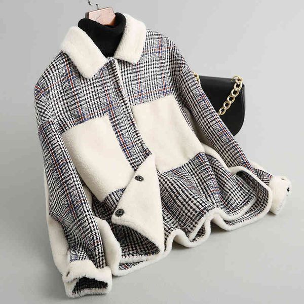

women's wool & blends fashion thick fur coat female plaid autumn winter coats for women short lamb both sides wear overcoat kqn18010 ka, Black
