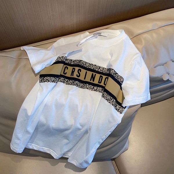 

luxury design correct version tide d + summer leopard print element letter heavy industry embroidery round neck short sleeve t-shirt, White