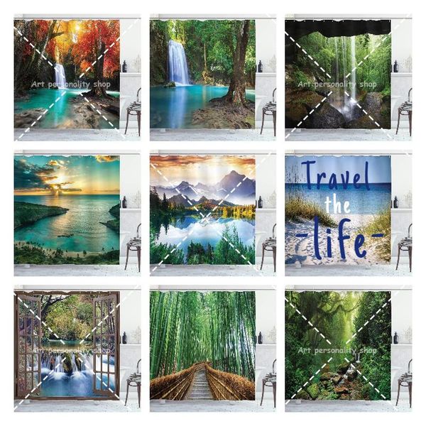 

shower curtains travel the life waterfall curtain - forest and autumn fall seasonal print bathroom decor set with hooks