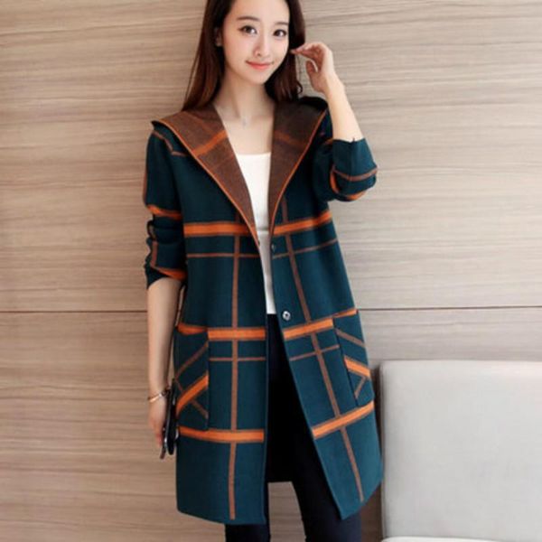 

women's knits & tees plaid ladies sweater cardigan 2021 mid-length knitted jacket women spring and autumn outfits, White
