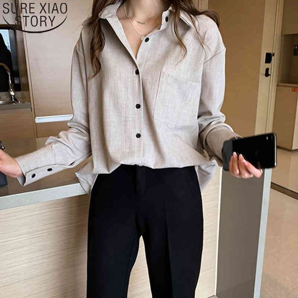 

korean loose blouse women office lady plus size 3xl shirts long sleeve blouses autumn fashion clothing polo blusas 11741 210417, White