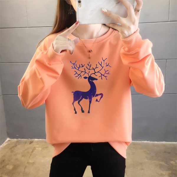 

2021 sweater female student spring and autumn korean version thin style loose large size women's round neck long sleeve casual cartoon, Black