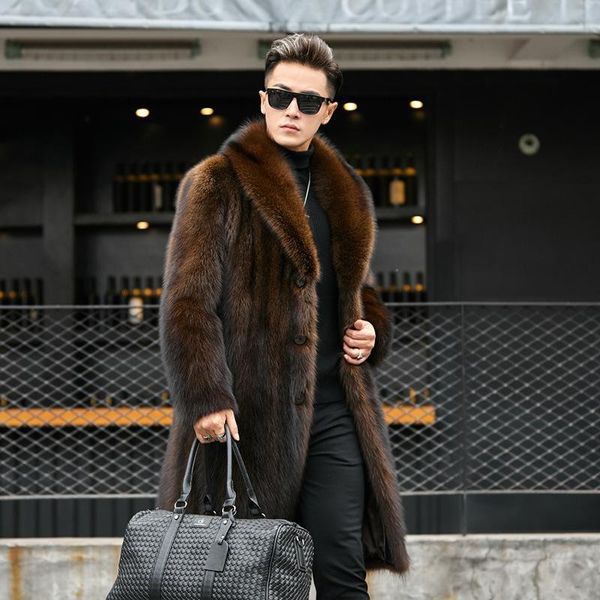 

men's wool & blends american mink coat imitation fishing whole leisure business fur long pspz, Black