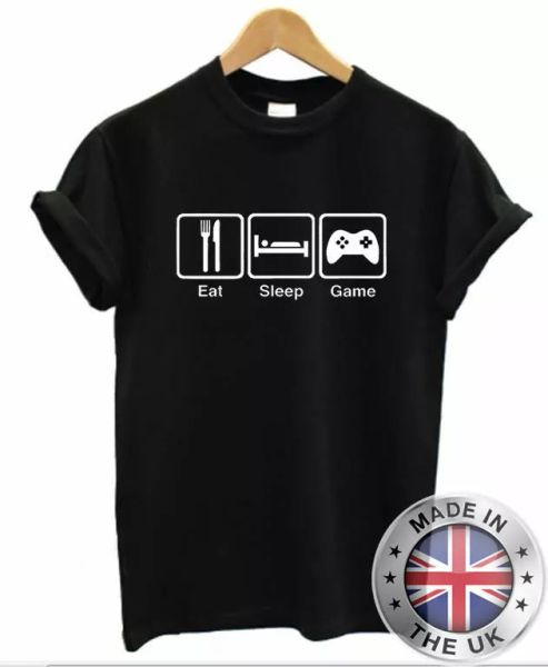 

Eat Sleep Game T-Shirt S-XXL PC Xbox XBONE PSone Gift, White;black