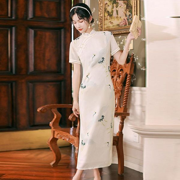

ethnic clothing noble women chinese qipao vestidos traditiona mandarin collar cheongsam elegant ladies print evening party dress stage show, Red