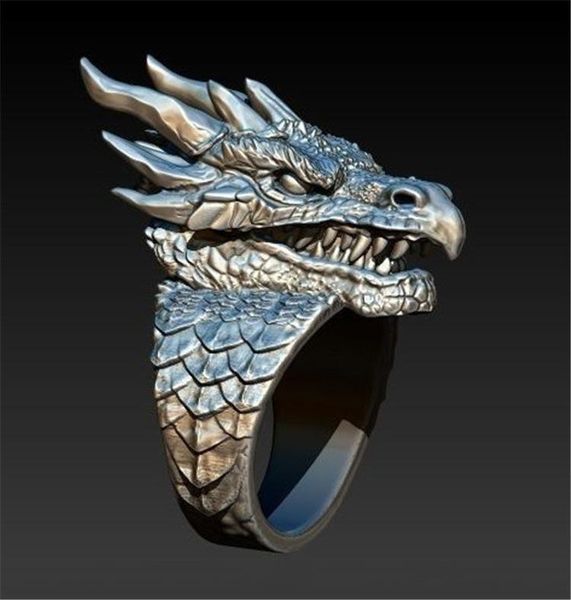 

cluster rings punk male ring retro gothic stainless steel domineering dragon hip-hop jewelry accessories anniversary gift, Golden;silver
