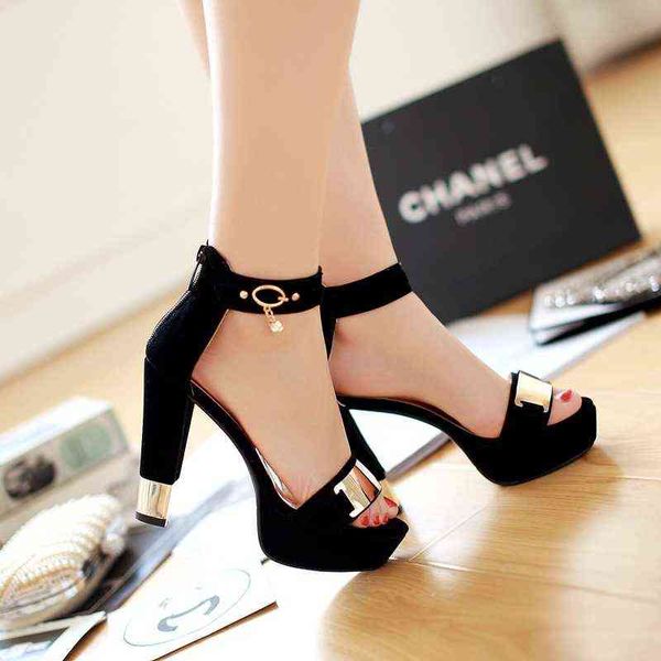 

sandals new summer platform women ladies shoes thick heels high suede fashion plus size 33-45 220121, Black