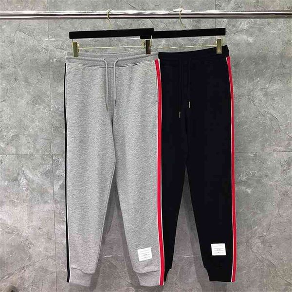 

pants fashion tb thom brand sweatpants men women cotton casual striped sports trousers panelled spring tracksuit bottoms pants, Black