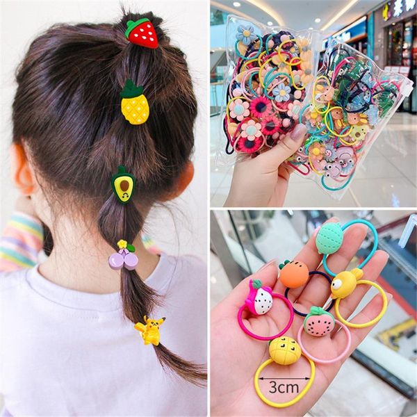 

hair accessories 20pcs/pag cute cartoon children scrunchies girl candy color rubbers kid ponytail holder bands animal fruit, Slivery;white