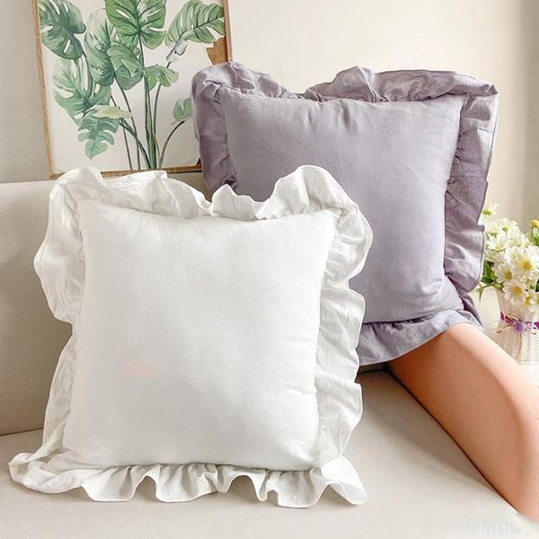 

cushion/decorative pillow ruffle covers decorative cotton square soft breathable durable fabric solid color standard size bedding for girls