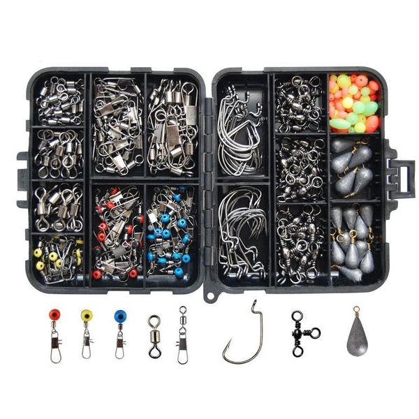 

fishing accessories 177pcs/box kit including jig hooks sinker weights swivels snaps with tackle boxes