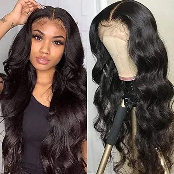 

lace wigs 180% body wave front wig transparent for women human hair brazilian remy t-part frontal, Black;brown