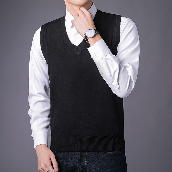 

sweater vest men v-neck solid casual autumn winter preppy style pullover oversize harajuku vests sleeveless ribbed hem leisure 210524, White;black