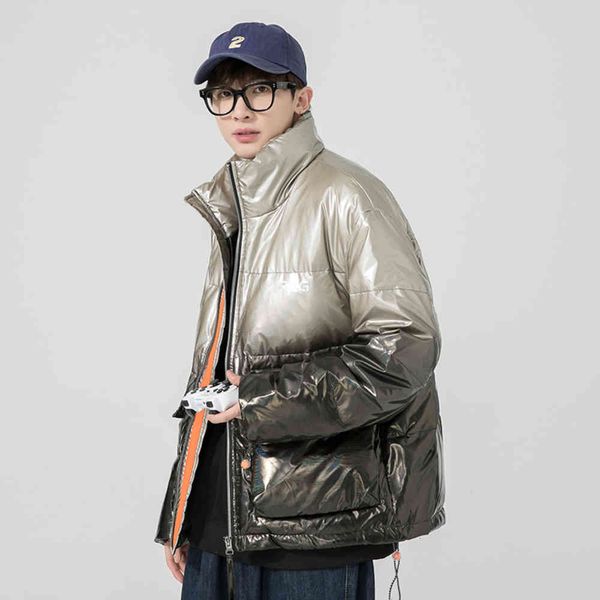 

winter short down jacket men's stand collar bright face fashion versatile 2021 new cold proof and warm jacket, Black