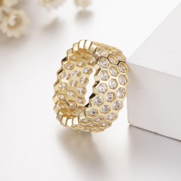 

luxury 100% 925 sterling silver female finger rings for women 14k gold plated simulated diamond jewelry anel cluster, Golden;silver