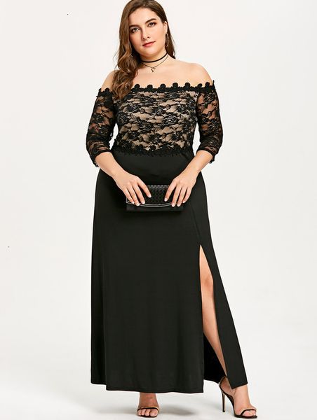 

off casual dresses long shoulder lace patchwork skirt slit dress, Black;gray