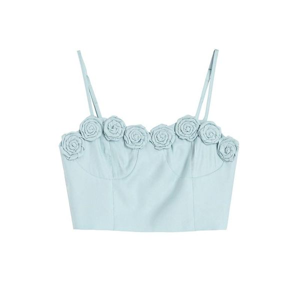 

women's tanks & camis design short suspender vest women summer 2021 rose flower backless sleeveless navel exposed casual lady tank crop, White