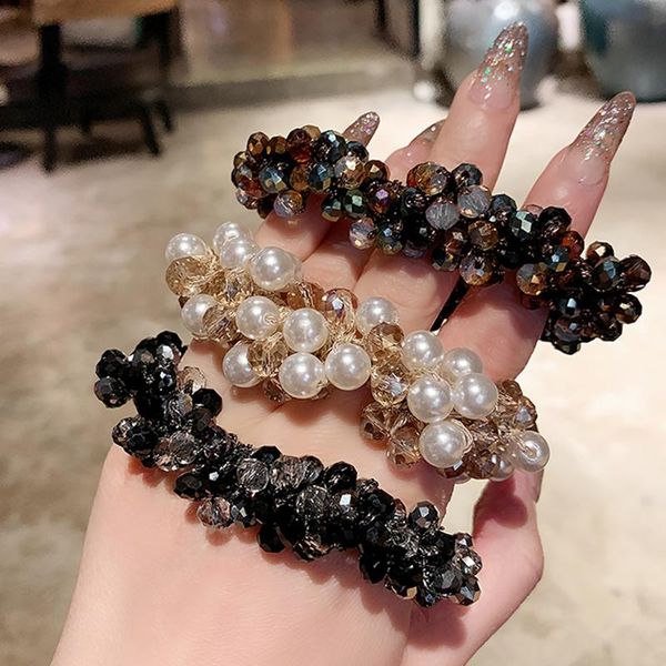 

hair clips & barrettes net red temperament head rope pearl crystal ring female simple and versatile rubber band ball accessories, Golden;silver