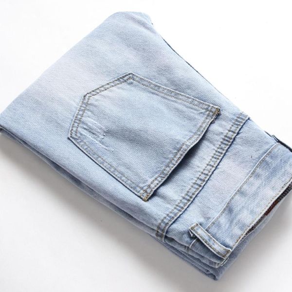 

men's jeans jaycosin streetwear knee ripped skinny casual slim-cut retro high street and trousers hip hop denim pants, Blue