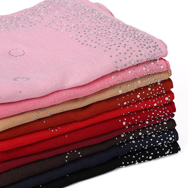

scarves 2021 muslim shinny crystal hijab islamic scarf plain rhinestone shawls malaysian long wraps foulard femme turban, Blue;gray