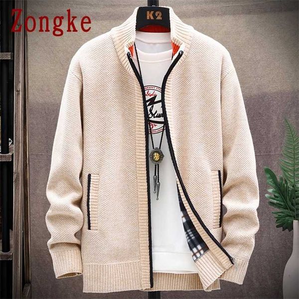 

zongke korean knitwear cardigan men sweater solid zipper sweaters for men slim fit winter clothes -4xl 211006, White;black