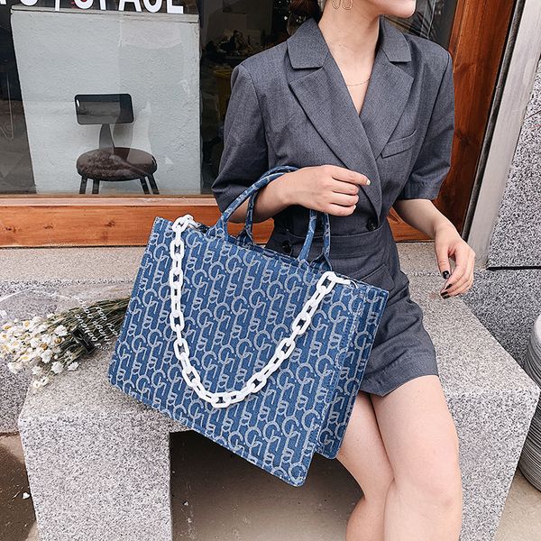 

designer bags female fashion short distance travel bag handbag large capacity denim canvas tote trendy brand purse luxury