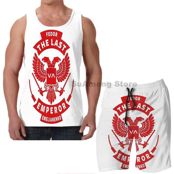 

men's tracksuits summer funny print men tank women fedor beach shorts sets fitness vest, Gray