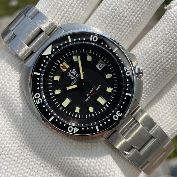 

wristwatches sd1970t abalone pt5000 automatic movement mechanical watch swiss luminous 200m waterproof steeldive man dive, Slivery;brown