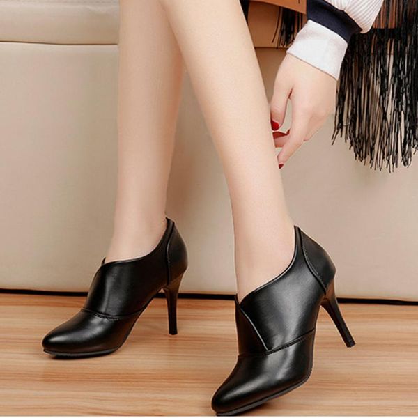 

high heel winter boots for women elegant dress shoes pointed toe ankle, Black