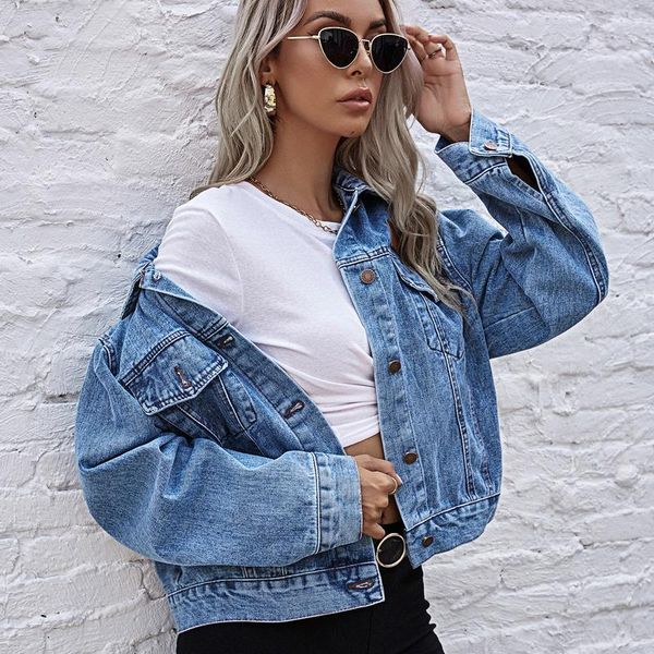 

women's jackets 2021 autumn and winter single-breasted lapel clothing ins retro fashion loose all-match casual denim jacket, Black;brown