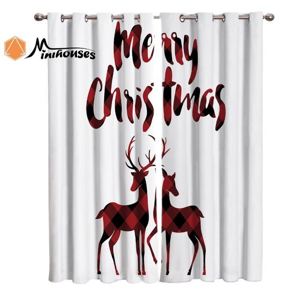 

curtain & drapes merry christmas red black lattice deer curtains window living room kitchen indoor high blackout