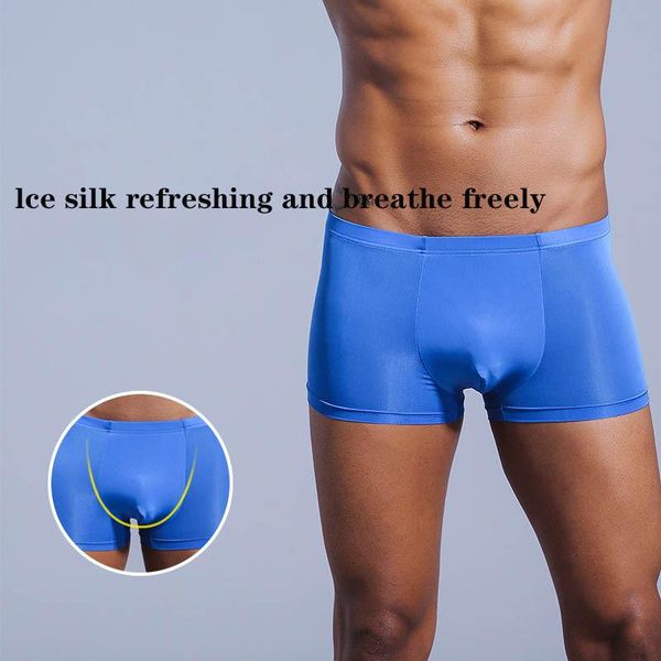 

underpants men's underwear ice silk double-layer large pouch translucent elastic comfortable u-shaped, Black;white