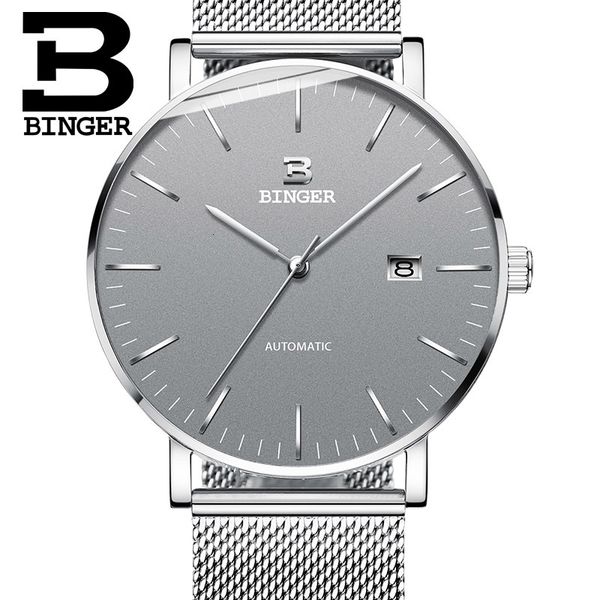 

2018 binger mechanical watch men mark luxury men automatic, Slivery;brown