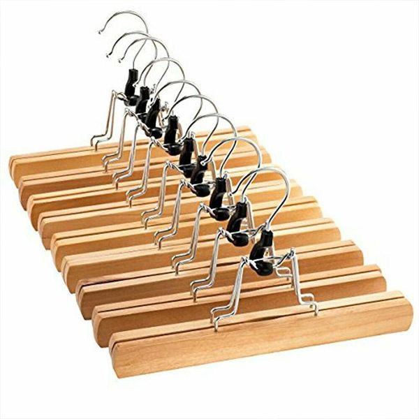 

pcs wooden pants hangers with clips non slip for slack skirt work trousers jeans hfing & racks