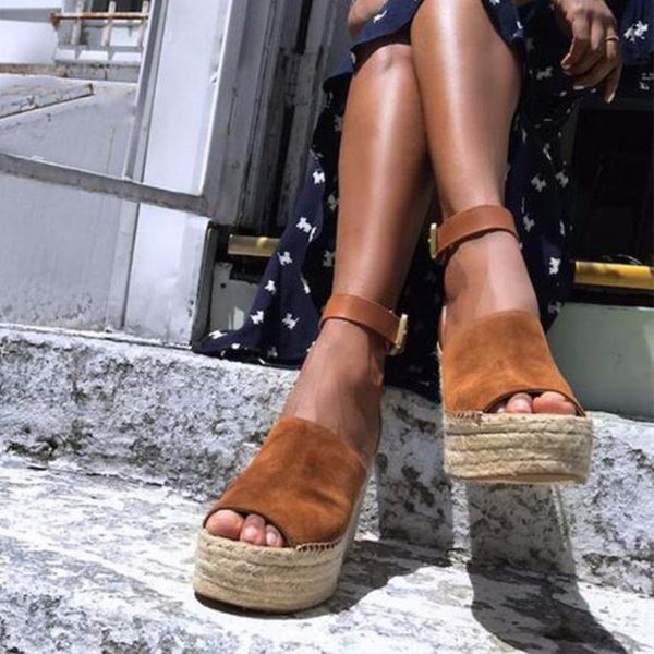 

summer straw weave wedge women sandals peep toe gladiator woman large size party ladies banquet platform, Black