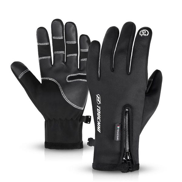 

cycling gloves winter outdoor riding touch screen warm and velvet sports ski men windproof non-slip, Black