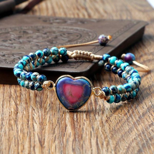 

beaded, strands charm emperor stone heart-shape pendant beaded bracelets women bohemia chakra braided natural for men jewelry, Black