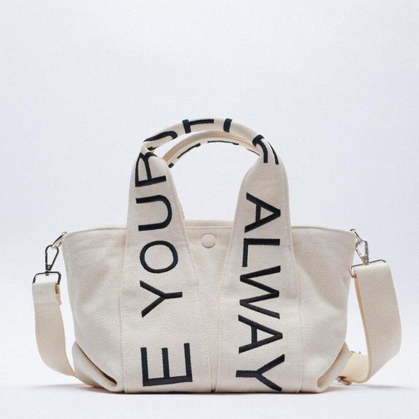 

evening bags 2021 beige canvas tote bag female brand design big crossbody women casual letter print shoulder handbag handle sac