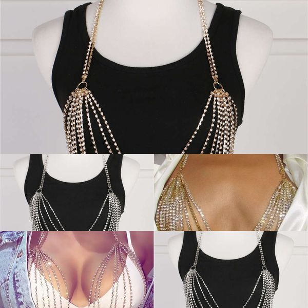 

inlaid diamond body personality multilayer female bikini cht body chain, Silver